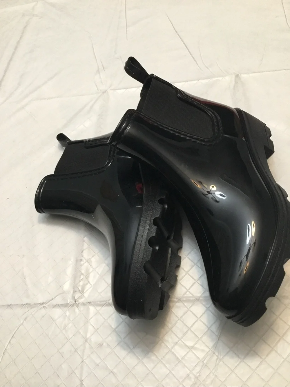 Lucky Brand Black Chelsea Rain Boots Slip-On Glossy Waterproof Size 7 New